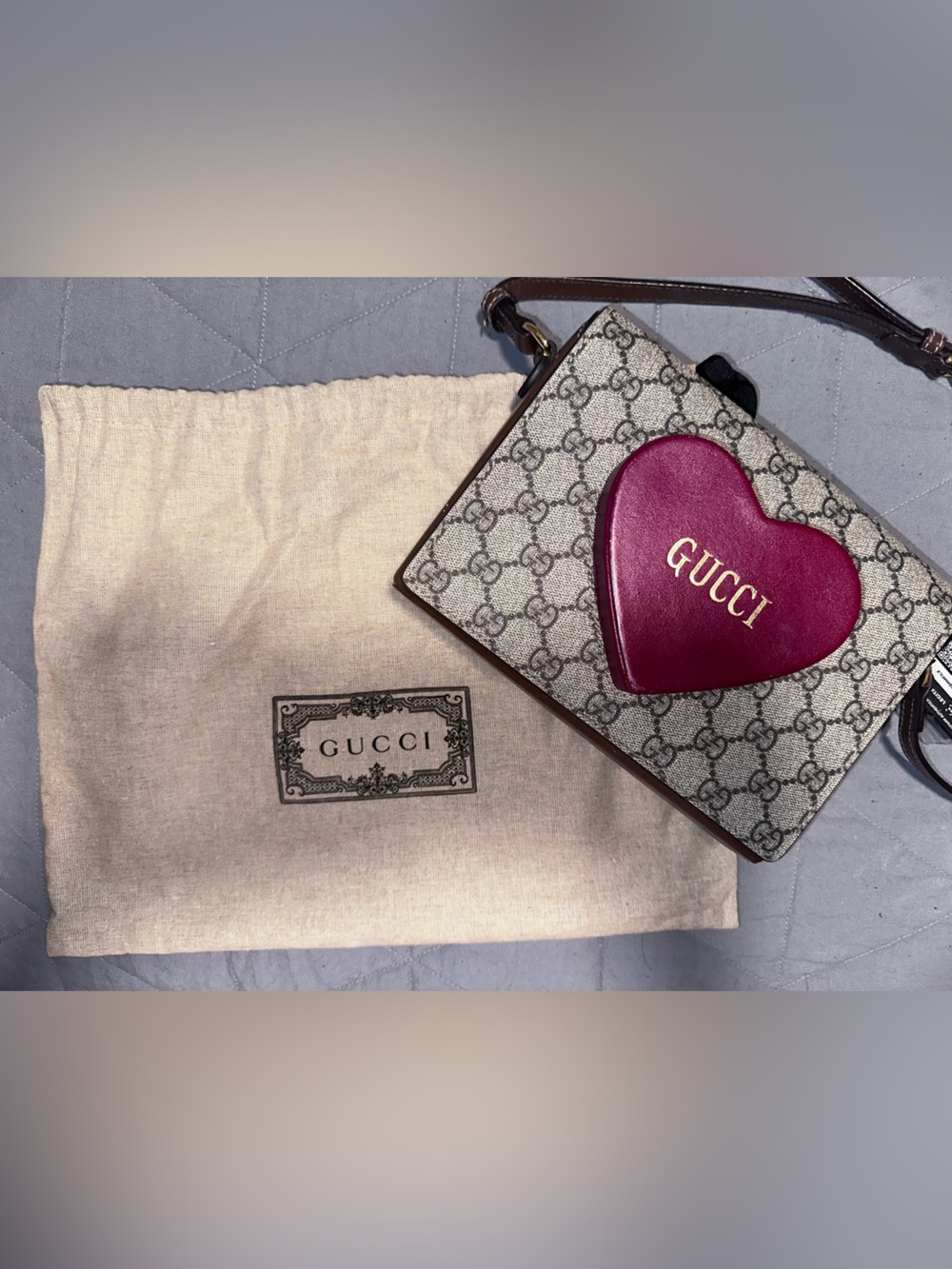 Gucci GG Supreme Canvas Crossbody with Red Heart Patch